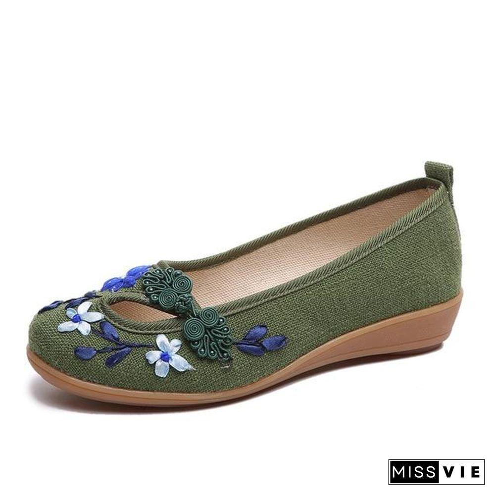 3D Flowers Women Linen Slip On Ballet Flats Breathable Fabric Shoes