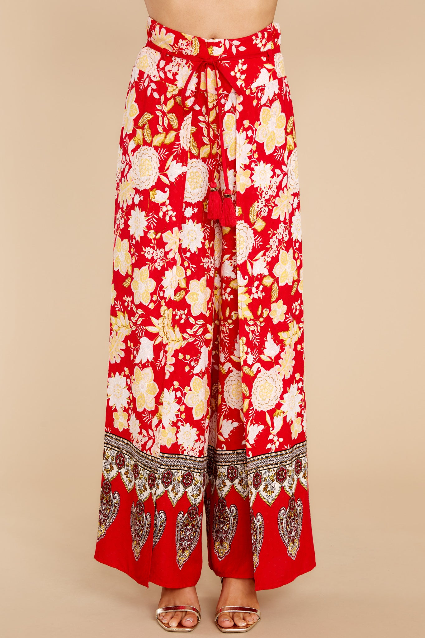 On The Road Red Floral Wide Leg Pants