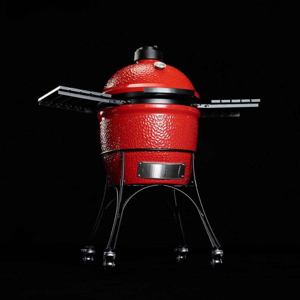 Kamado Joe Classic Joe I 18 in. Charcoal Grill in Red with Cart, Side Shelves, Grate Gripper, and Ash Tool KJ23RH