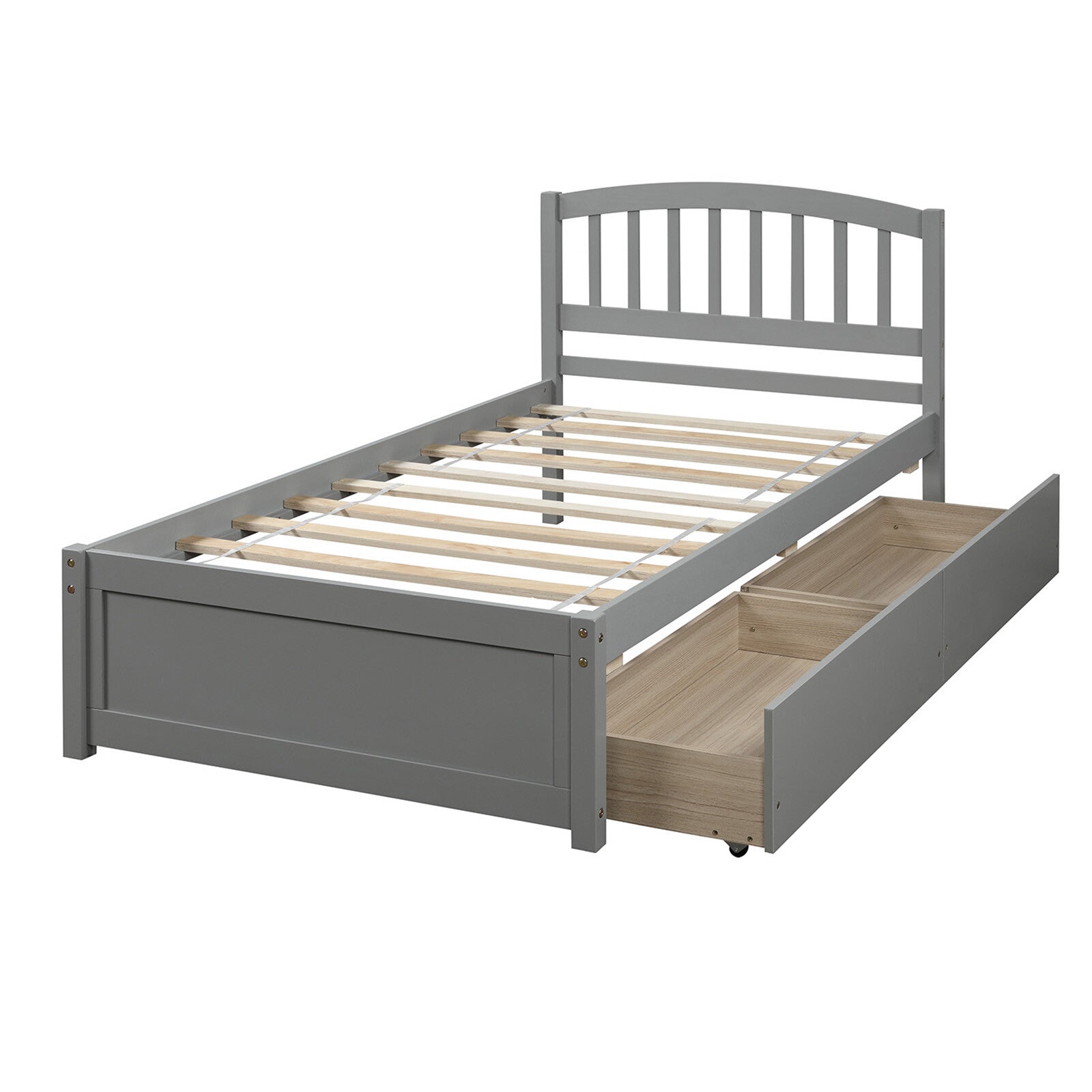 WEIKABU Wood Platform Storage Bed Frame with 2 Drawers and Headboard, Twin Size, Gray