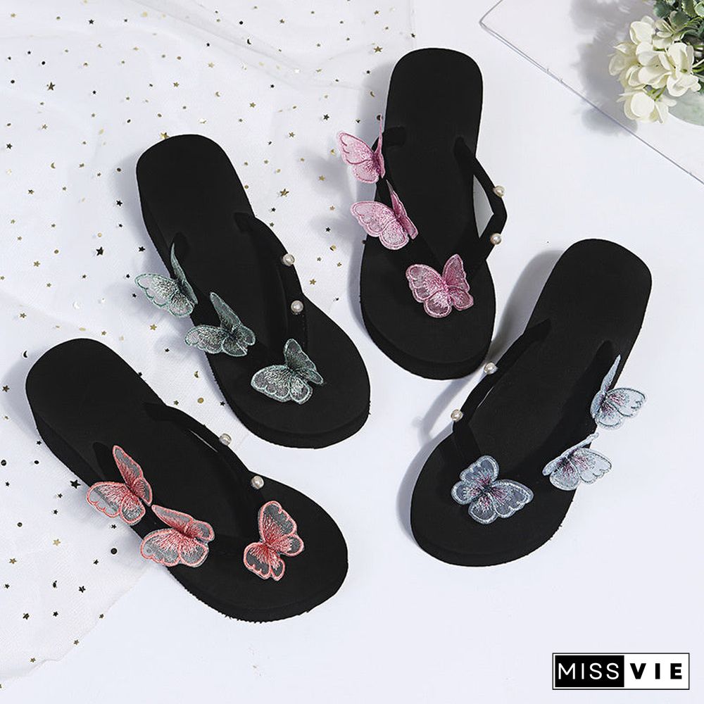 Women Holiday 3D Butterfly Platform Flip-flops Slippers