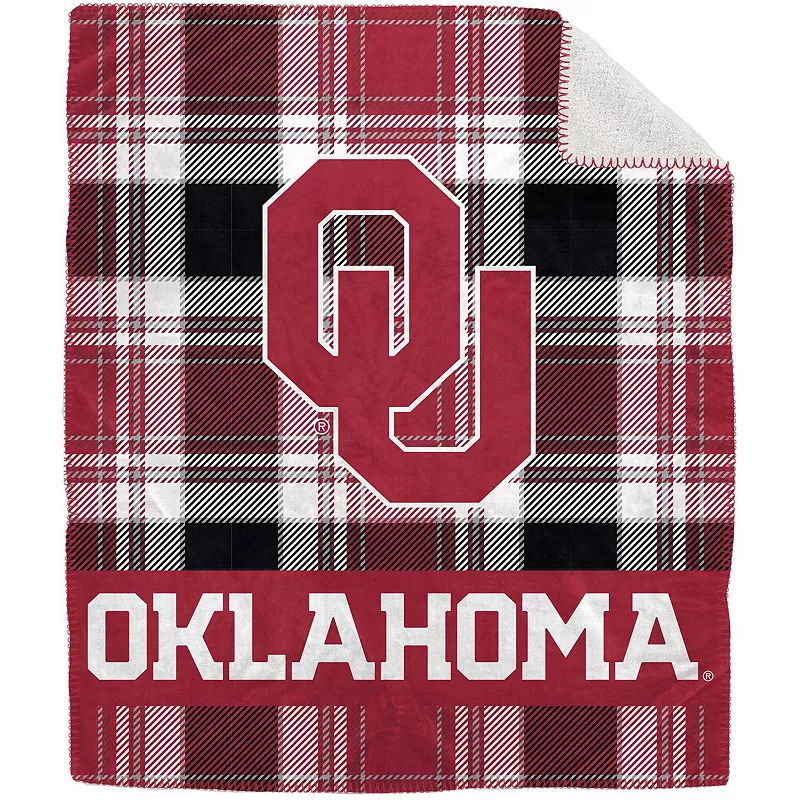 Pegasus Oklahoma Sooners 50 x 60 Plaid Flannel Sherpa Plush Blanket