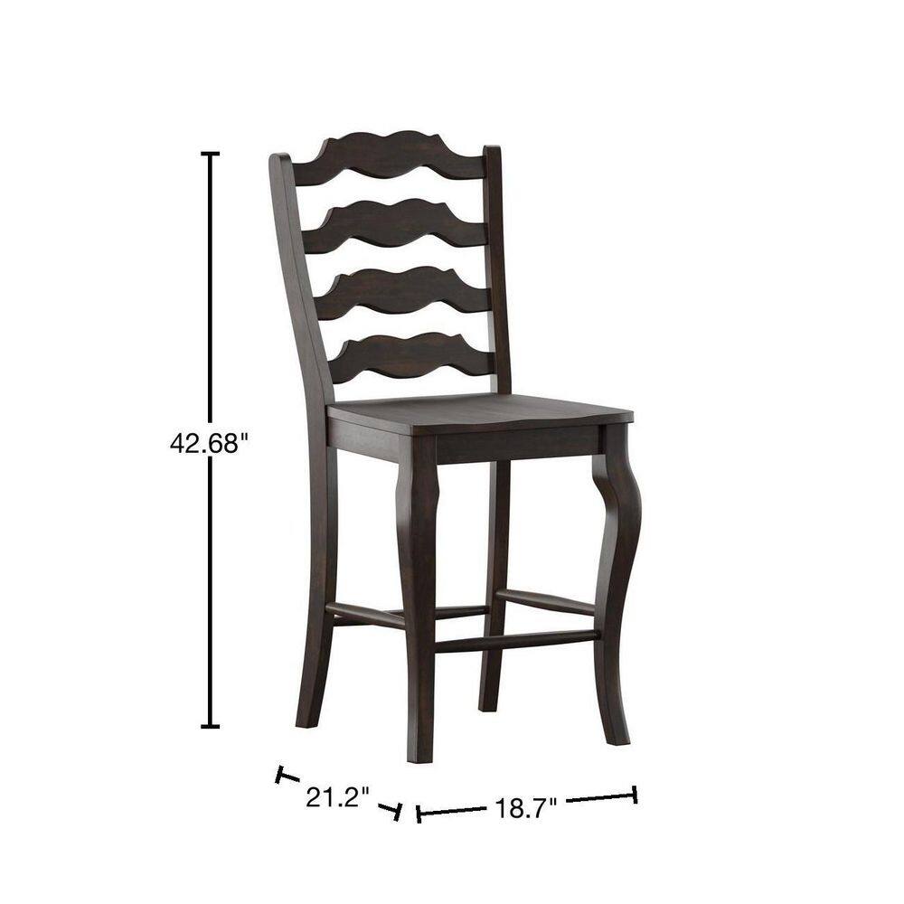 HomeSullivan Antique Black French Ladder Back Wood Counter Height Chair (Set of 2) 40530C1-24BK