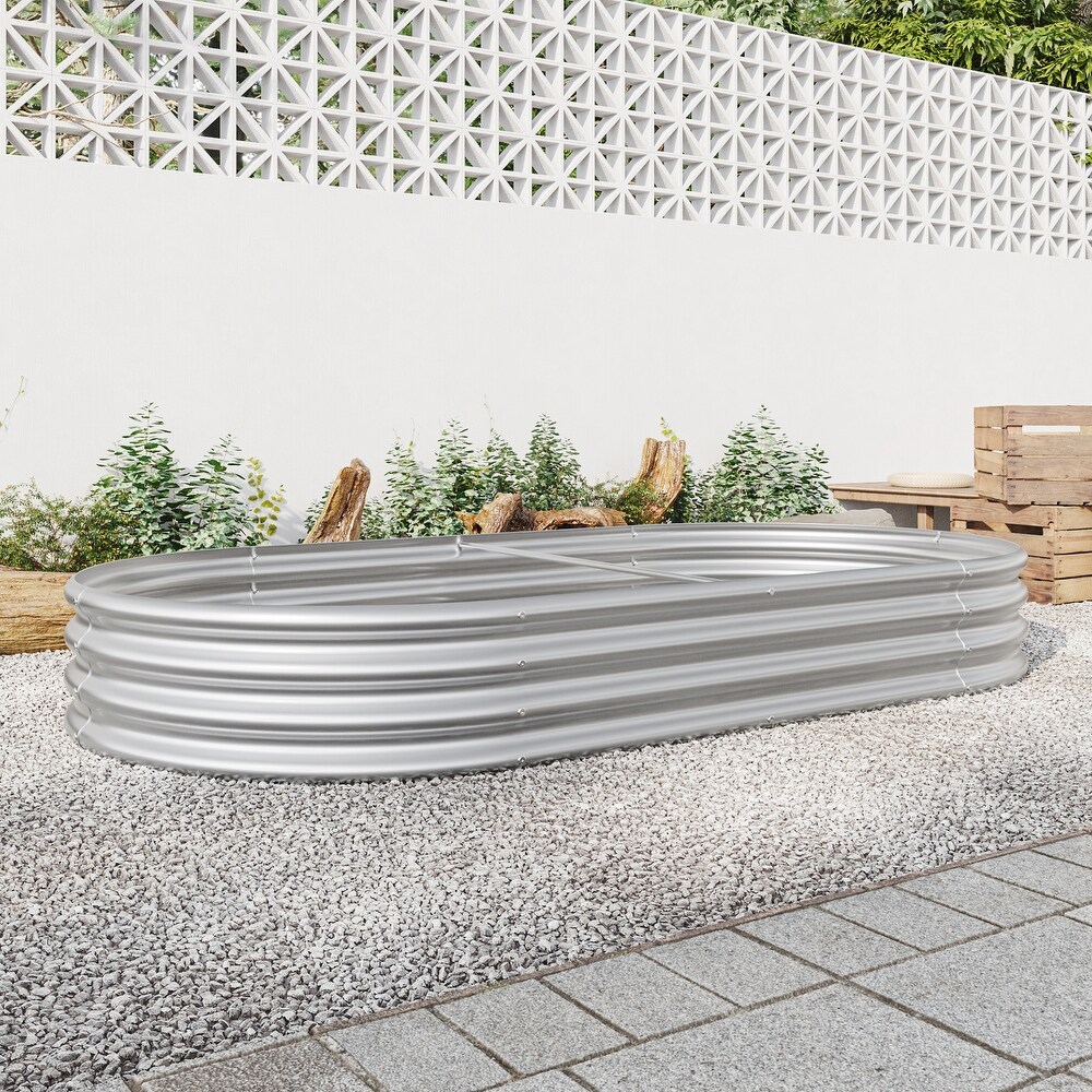 Oval Large Metal Raised Planter Bed  Raised Garden Bed Outdoor  for for Plants  Vegetables  and Flowers  Open Base Design