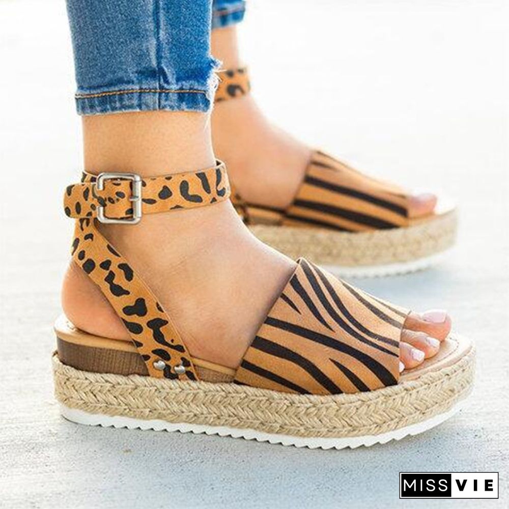 Women Sandals Flats Shoes Summer Fashion Buckle Strap Hemp Wedges Platform Peep Toe Breathable Casual Female Plus Size 35-43