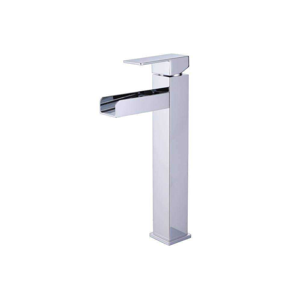 Tahanbath Single Handle Single Hole Waterfall Square Bathroom Vessel Faucet in Polished Chrome X-XY-1336-22C-US