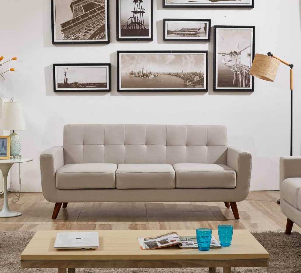 Retro Modern Sofa  Curved Silhouette With Buttonless Tufted Back   Midcentury   Sofas   by Decor Love  Houzz