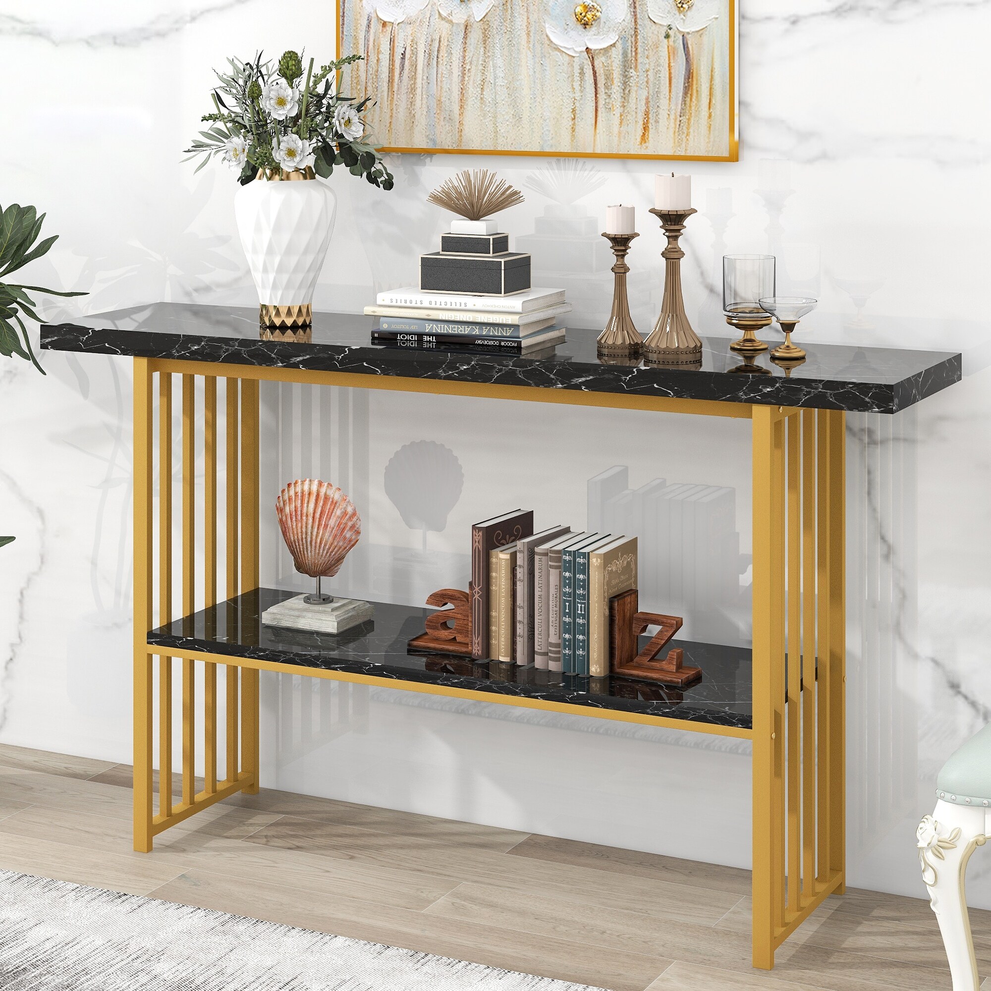 Extra Long Entryway Table Console Table with 2 Shelves