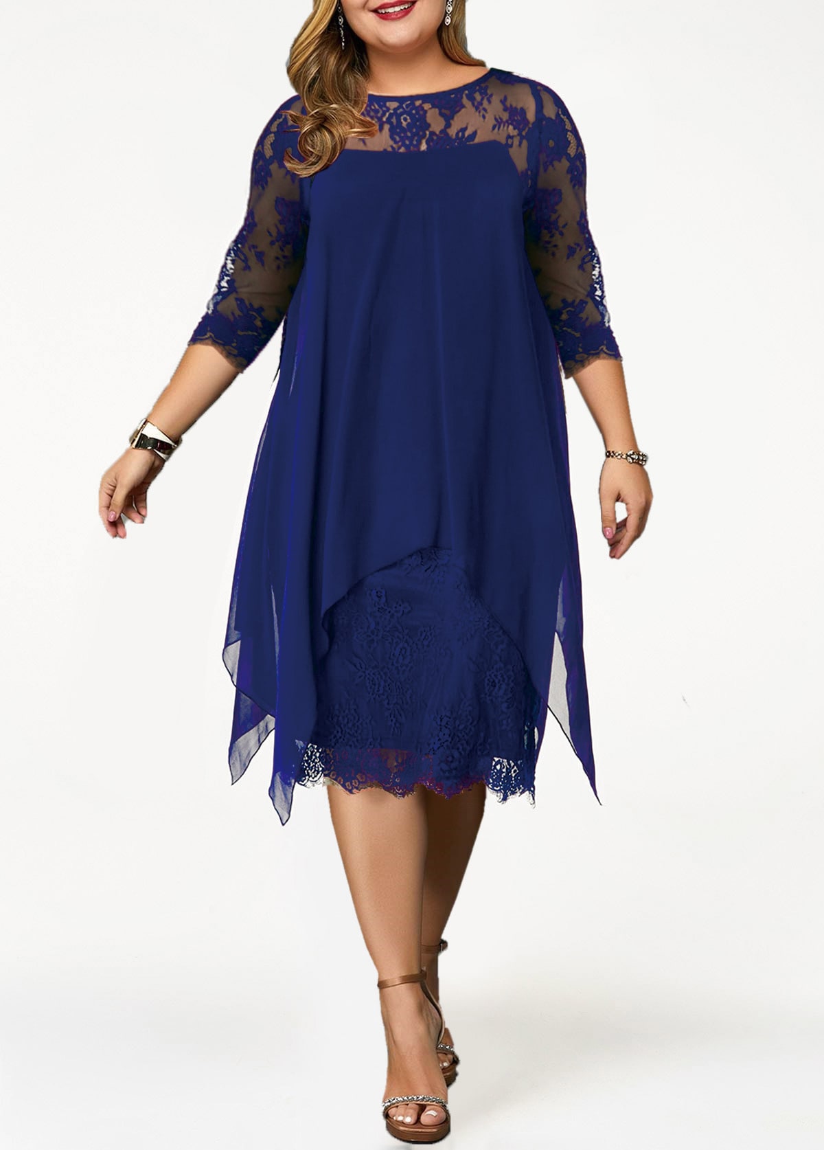 Plus Size H Shape Chiffon Overlay Lace Dress