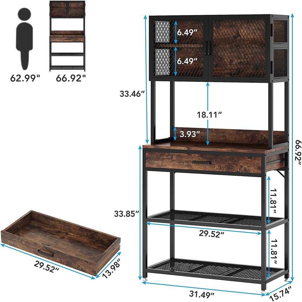 Kitchen Bakers Rack with 2 Drawers  Kitchen Storage Shelf Organizer Rack  Utility Storage Shelf Microwave Oven Stand