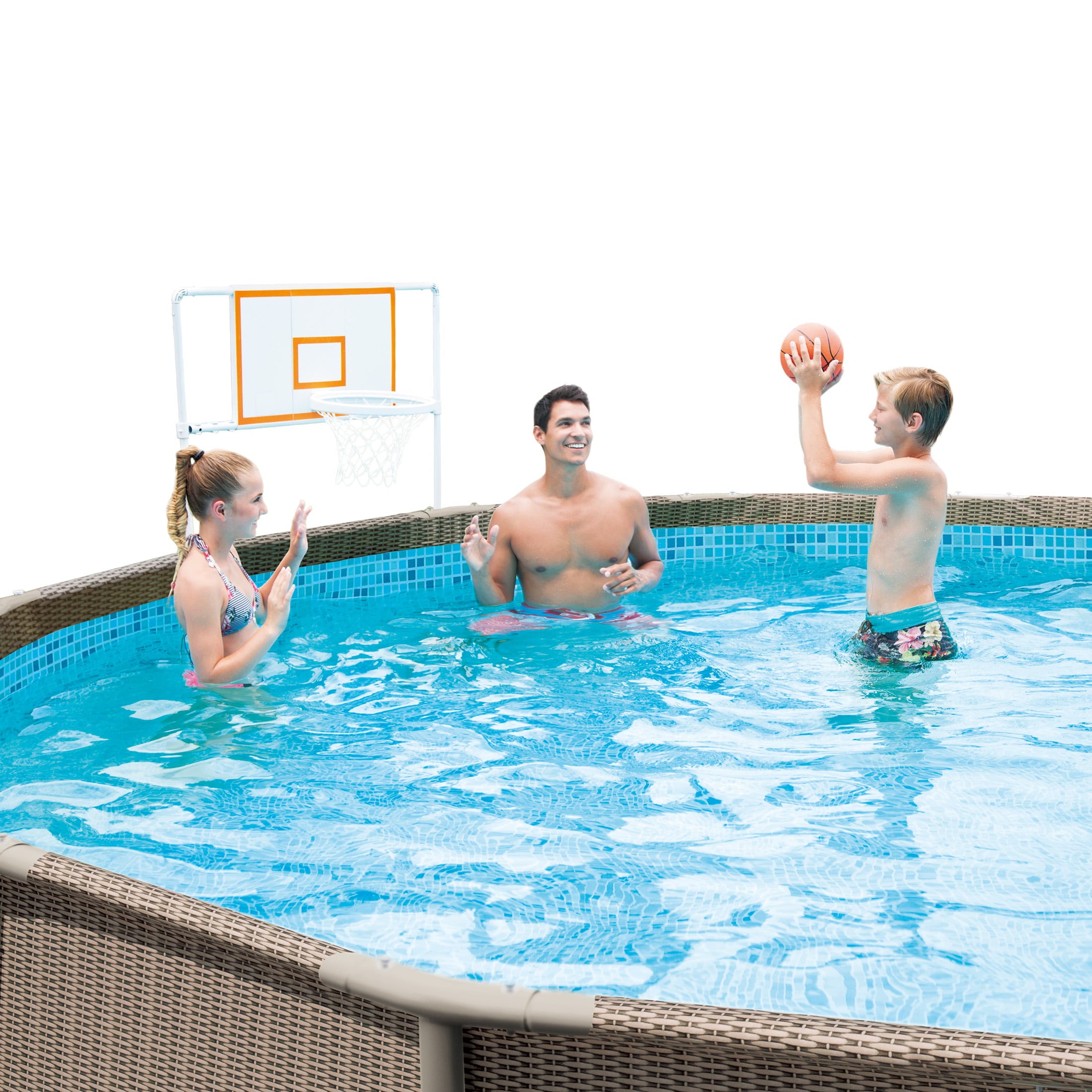 Summer Waves Basketball Set with Basketball Hoop Backboard and Rim， for Frame Pools， White， Inflatable Basketball included， for Adults， Unisex