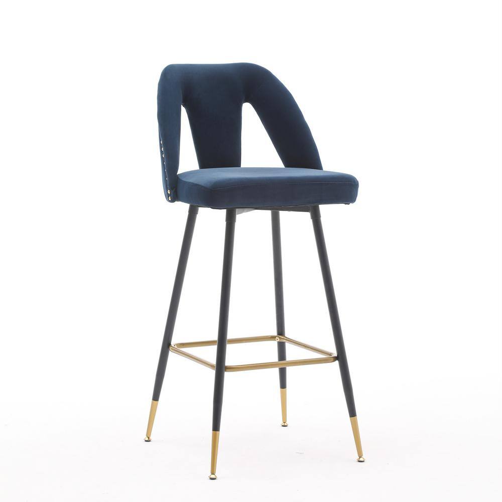 wetiny 40.80 in.Blue Low Back Metal Bar Stool with Velvet Seat Set of 2 Z-T-0810002-5