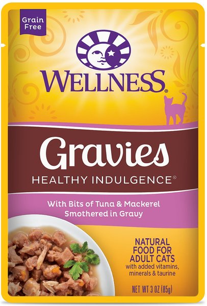 Wellness Healthy Indulgence Gravies with Bits of Tuna and Mackerel Smothered in Gravy Grain-Free Wet Cat Food Pouches