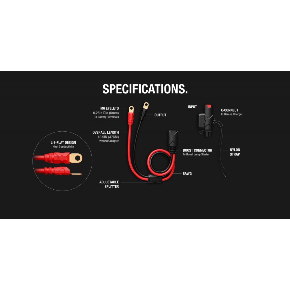 Noco Heavy Duty Boost Battery Eyelet Cable with X Connect Adapter ;