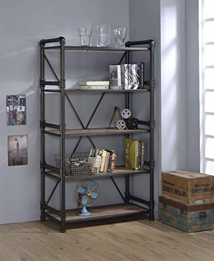 Atos 5 Shelf Pipe Metal and Wood Bookshelf   Industrial   Bookcases   by Totally Kids fun furniture  amptoys  Houzz