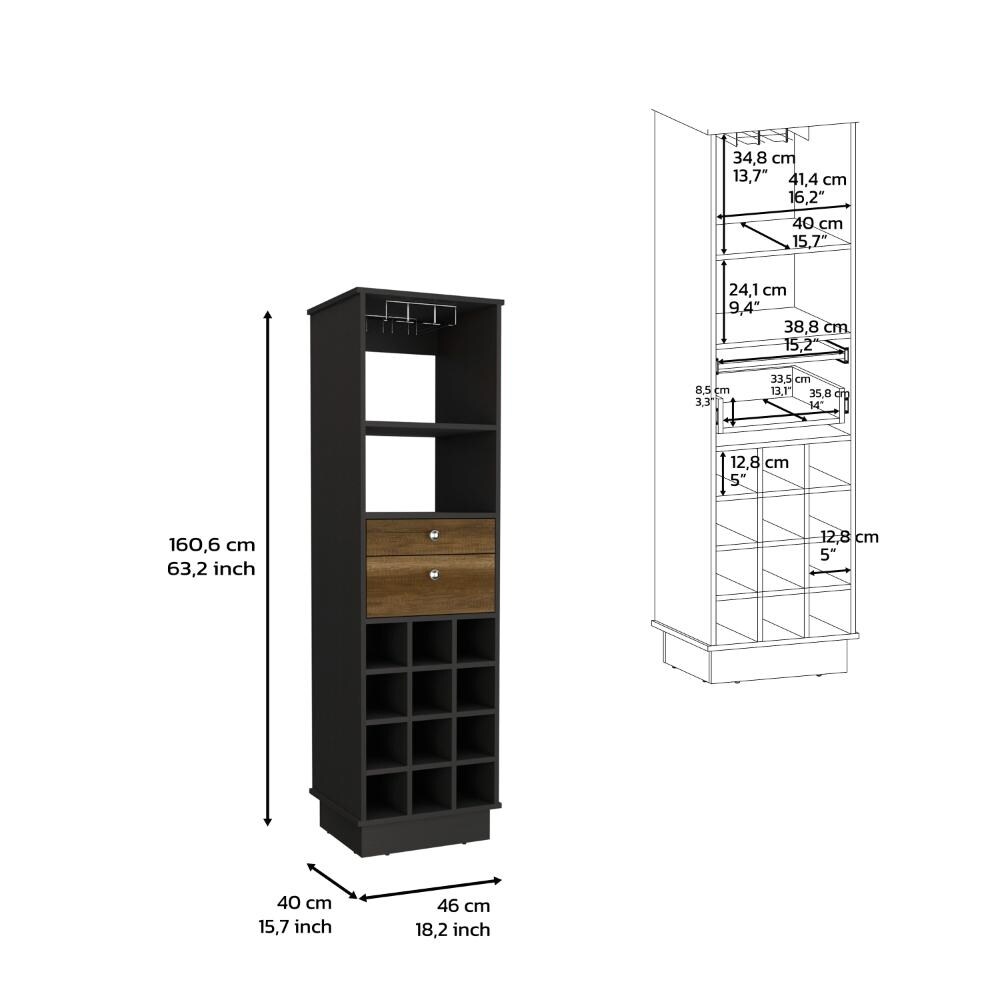 Zircon Bar Cabinet With 2 Drawers  12 Wine Cubbies  And Rack