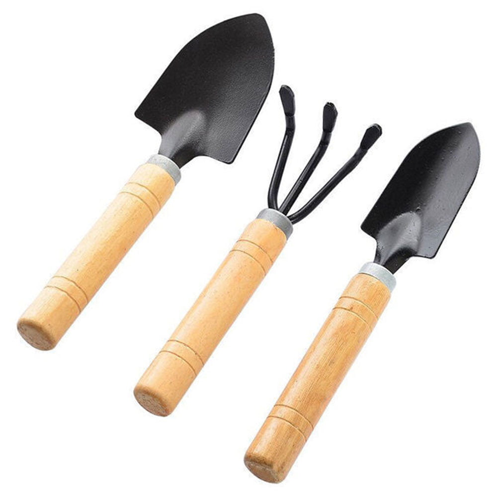 Giugt Garden Tool Sets, 3Pcs Wooden Handle Mini Shovel Hand Planting Garden Small Rake Spade Tool