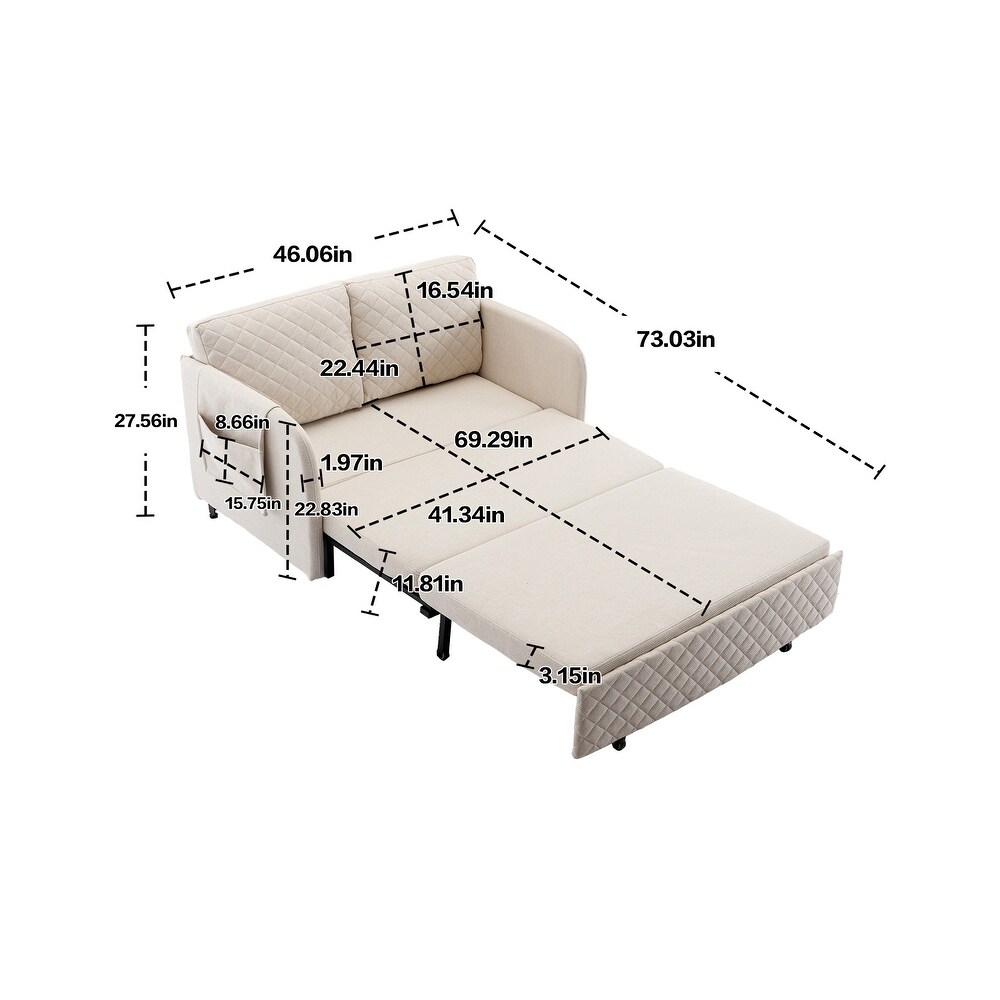 HOMEFUN Linen/PU Loveseat Convertible Storage Sleeper Sofa Bed with Headboard