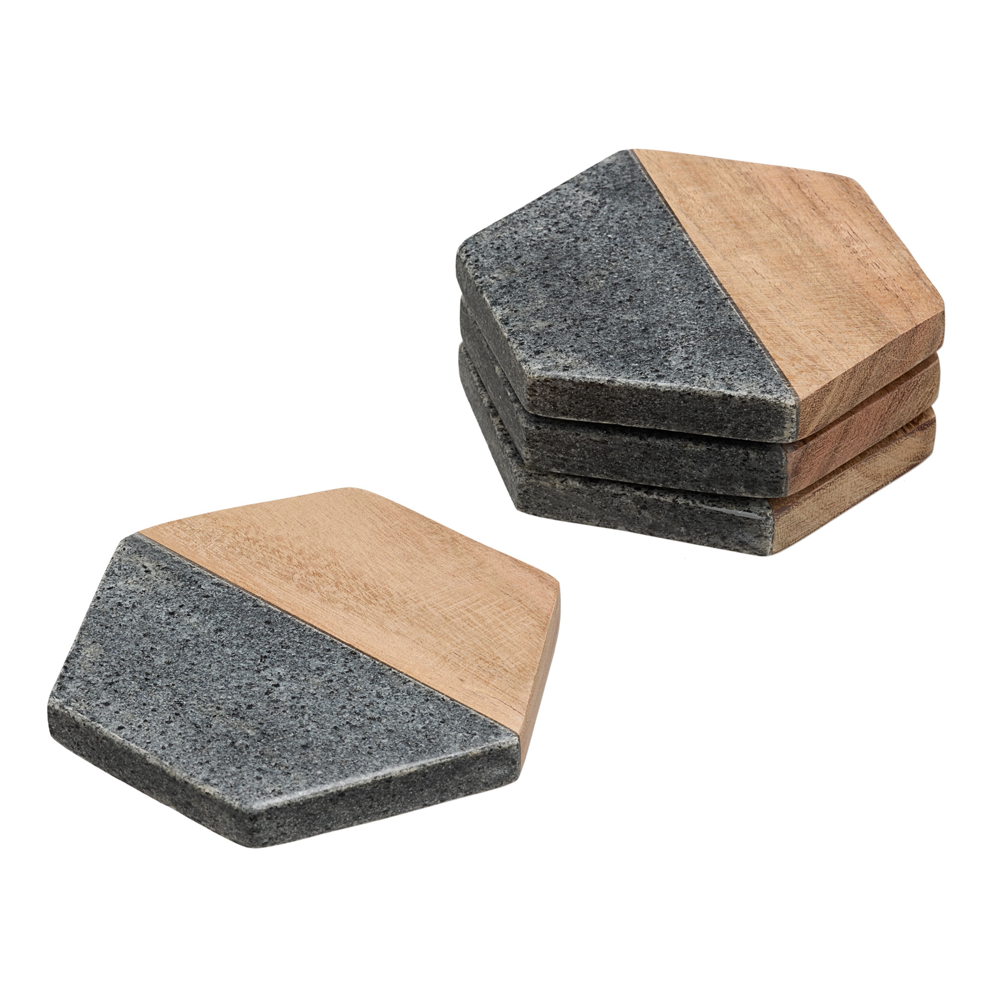 Better Homes and Gardens 4-Piece Wood and Stone Coaster Set