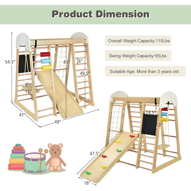 Canada Only - 8-in-1 Kids Wooden Climber Playset with Slide