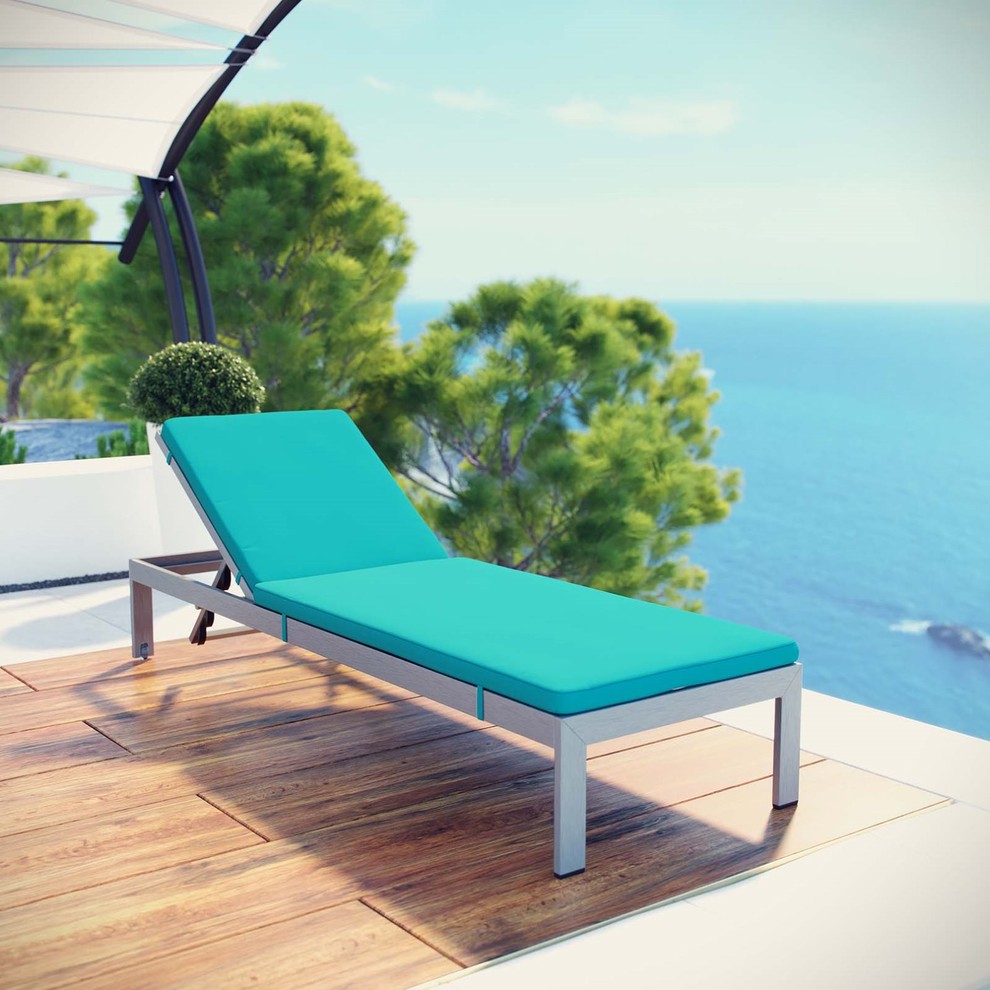 Modern Contemporary Urban Outdoor Patio Chaise Lounge Chair  Blue  Aluminum   Contemporary   Outdoor Chaise Lounges   by House Bound  Houzz