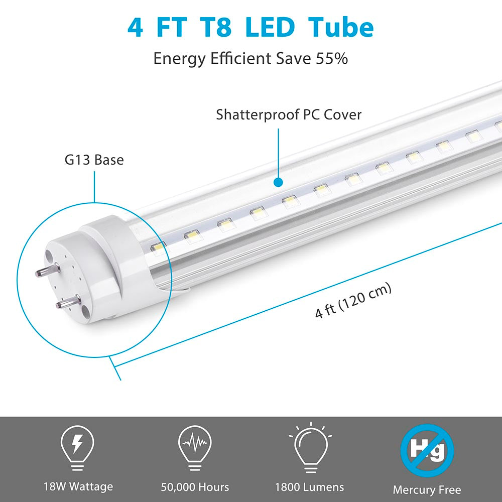 Yescom 4ft 18w T8 LED Tube Light Replacement Fluorescent Lamp Milky/ Clear