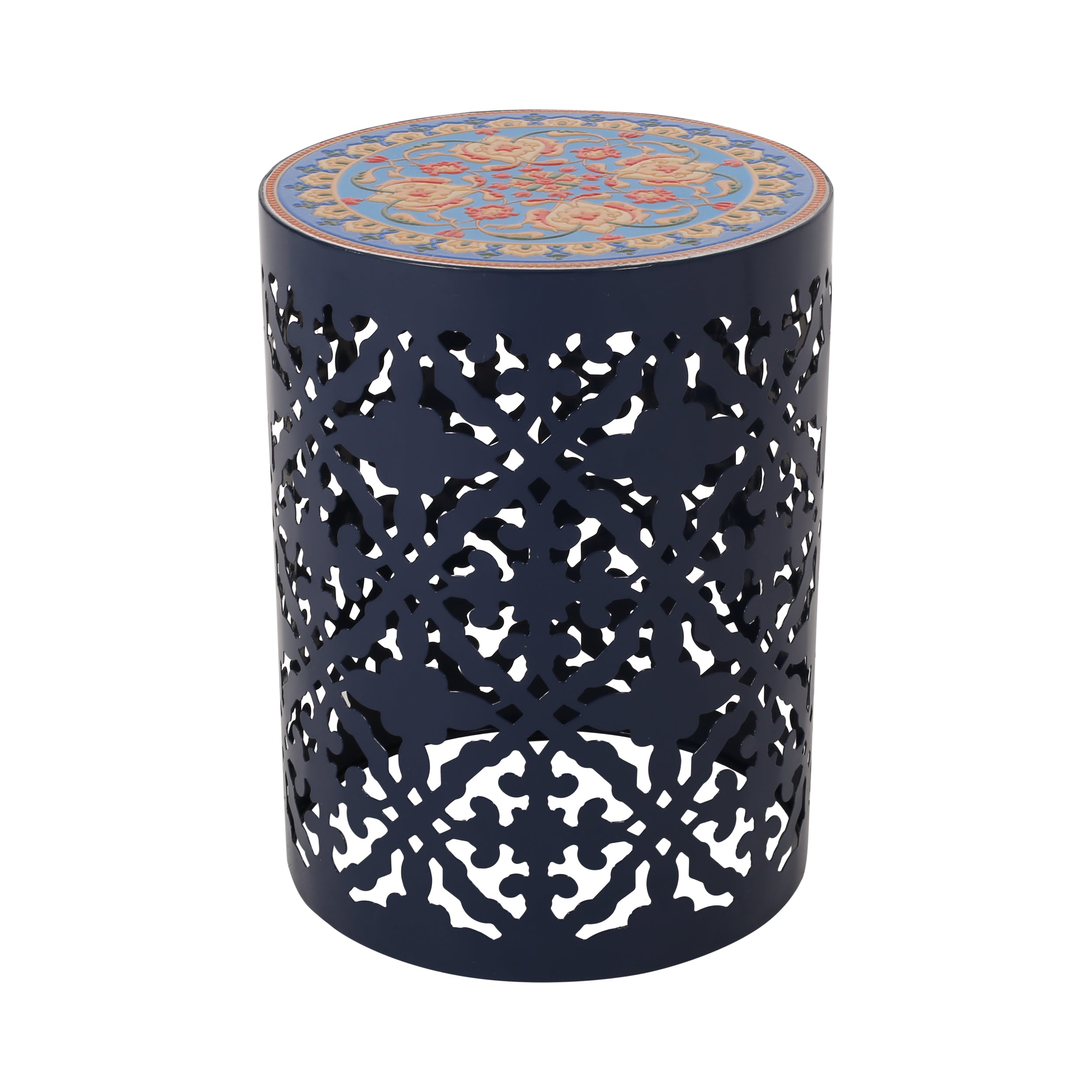 Kenzi Outdoor Lace Cut Side Table with Tile Top