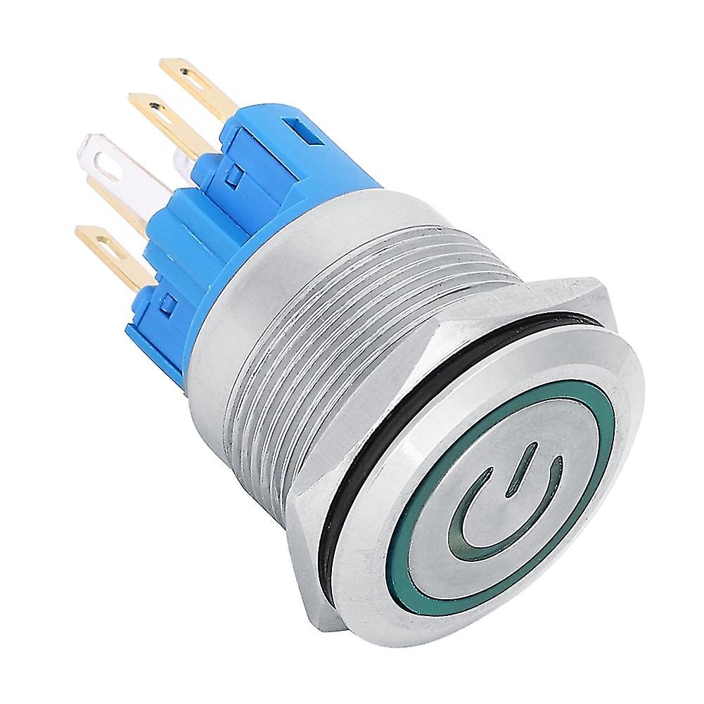 2Pcs AC220V 22mm Stainless Steel Self-Locking 6-Pin Push Button Switch with SignGreen