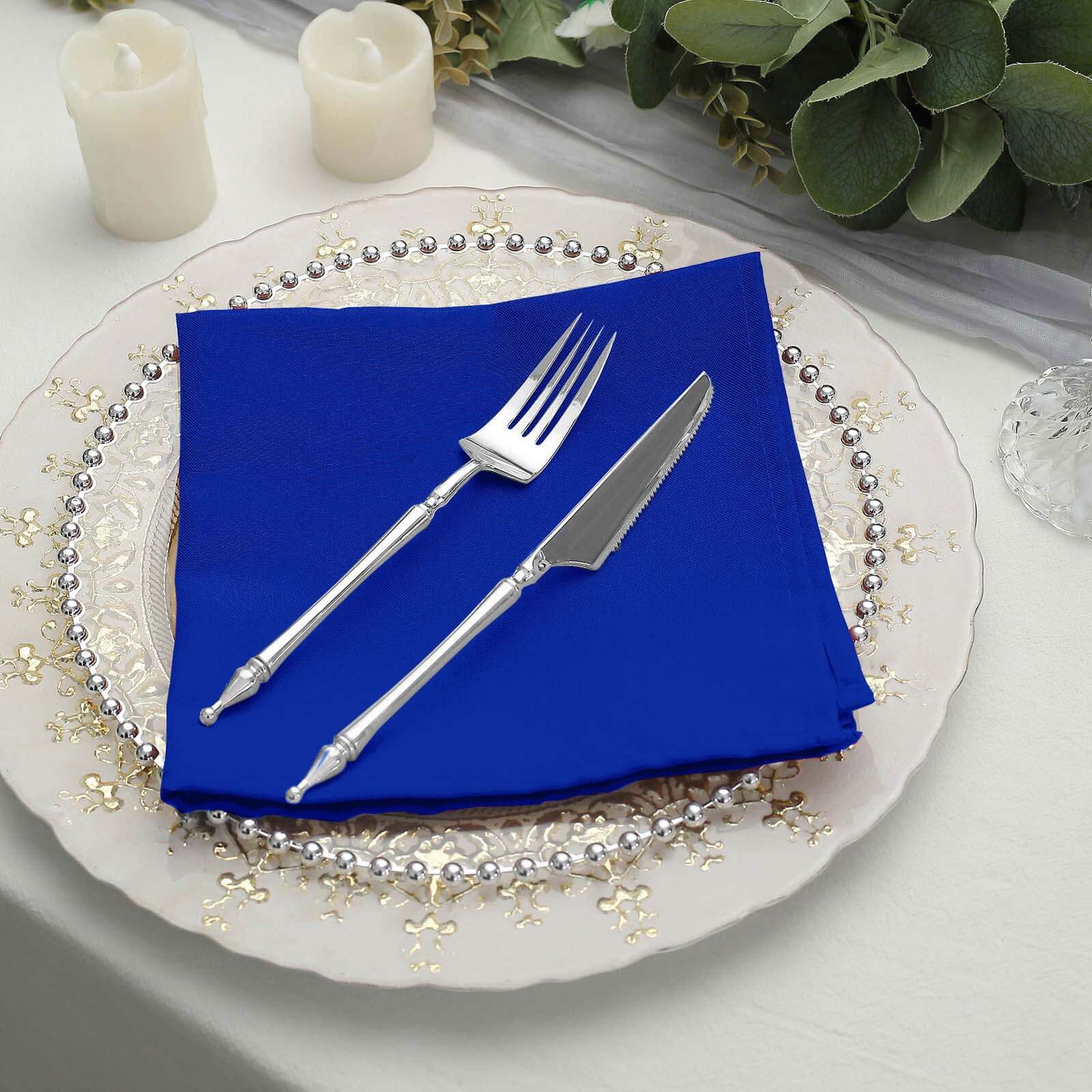 5 Pack Royal Blue Cloth Napkins with Hemmed Edges, Reusable Polyester Dinner Linen Napkins - 17