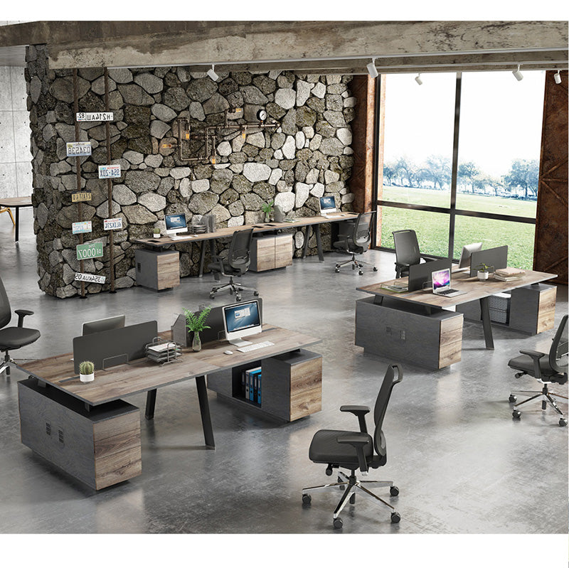 ARTO Single Workstation Desk with Right Cabinet 1.2M - Warm Oak & Black