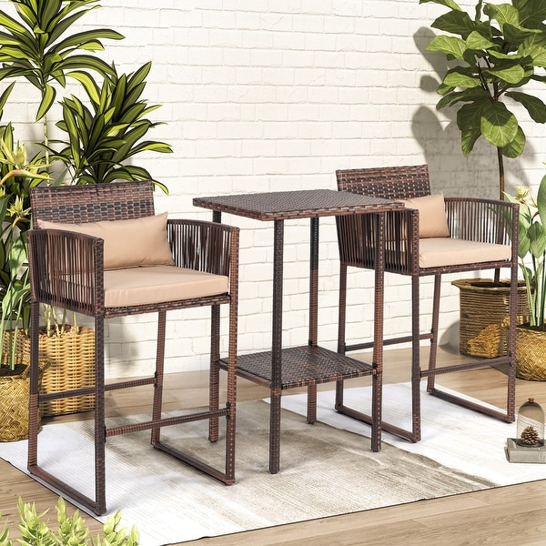 Patio 3Piece PE Wicker Bar Set with Cushions