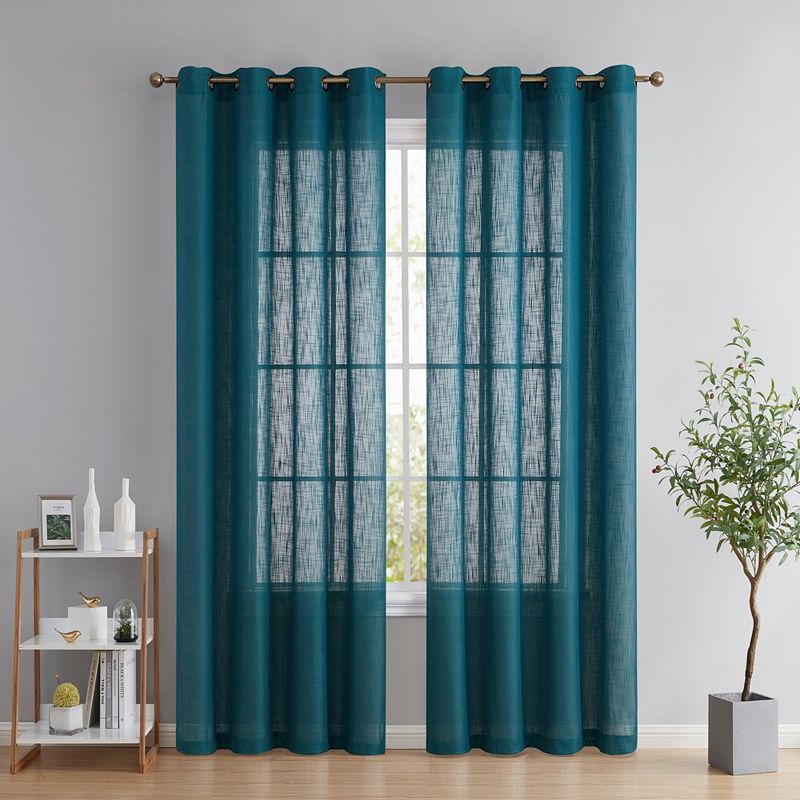 THD Serena Faux Linen Textured Semi Sheer Privacy Sun Light Filtering Transparent Window Grommet Long Thick Curtains Drapery Panels for Bedroom and Living Room， Set of 2