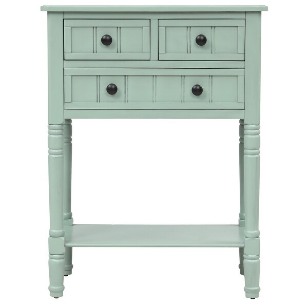 Narrow Console Table; Slim Sofa Table with 3 Storage Drawers and Bottom Shelf for Living Room; Easy Assembly (Retro Blue)