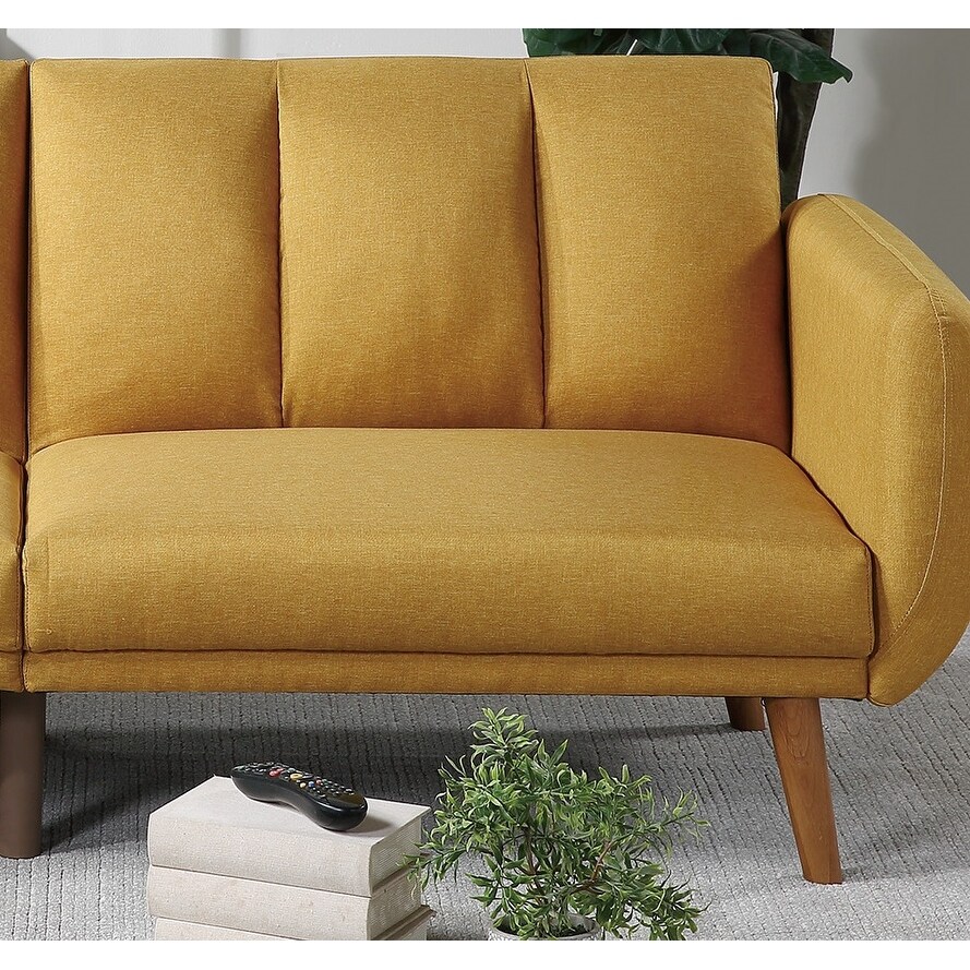 Elegant Modern Style Sofa Mustard Color Polyester 1 Piece Sofa Convertible Bed Wooden Legs Living Room Lounge Guest Furniture