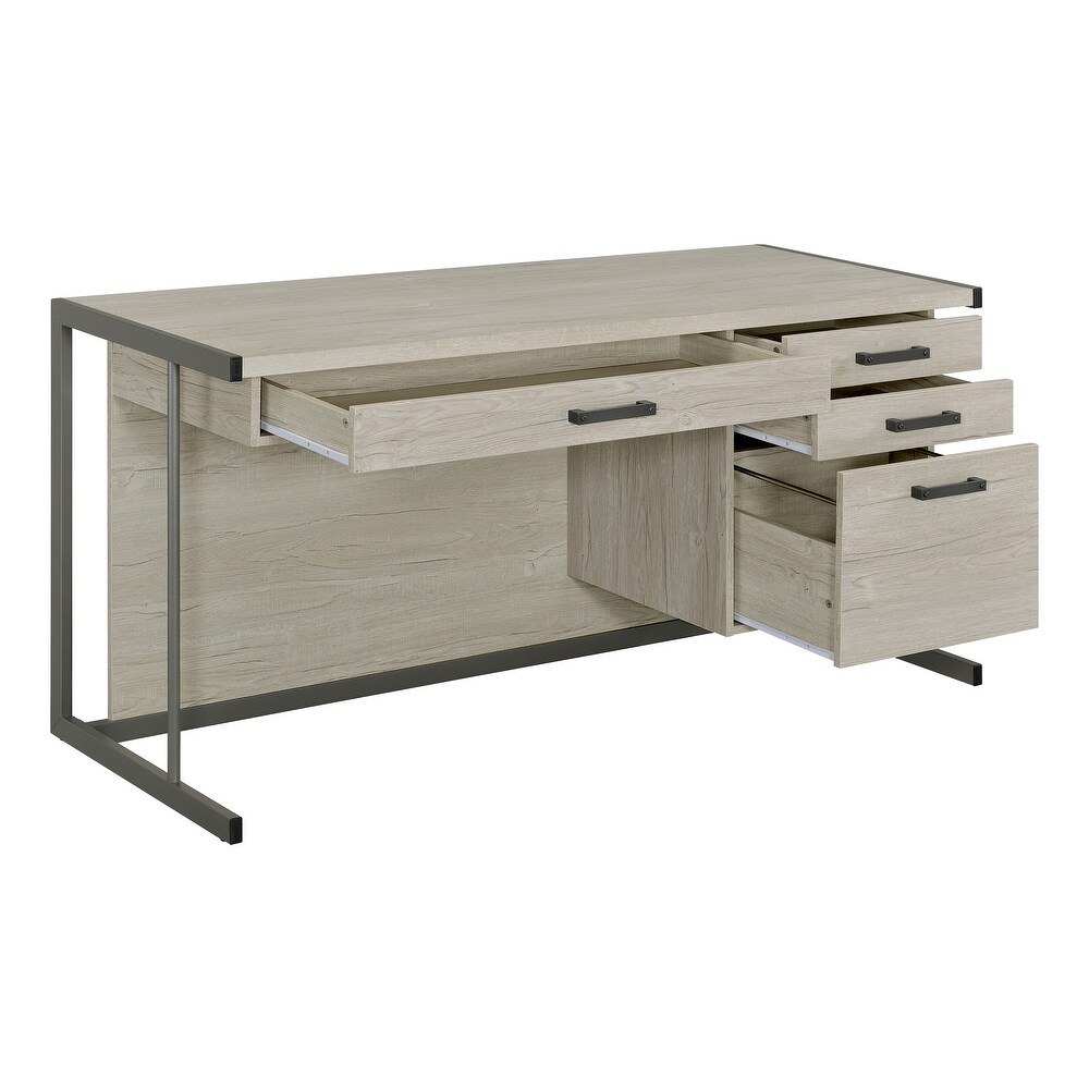 Brisley Whitewashed Grey and Gunmetal Sled Base Office Desk