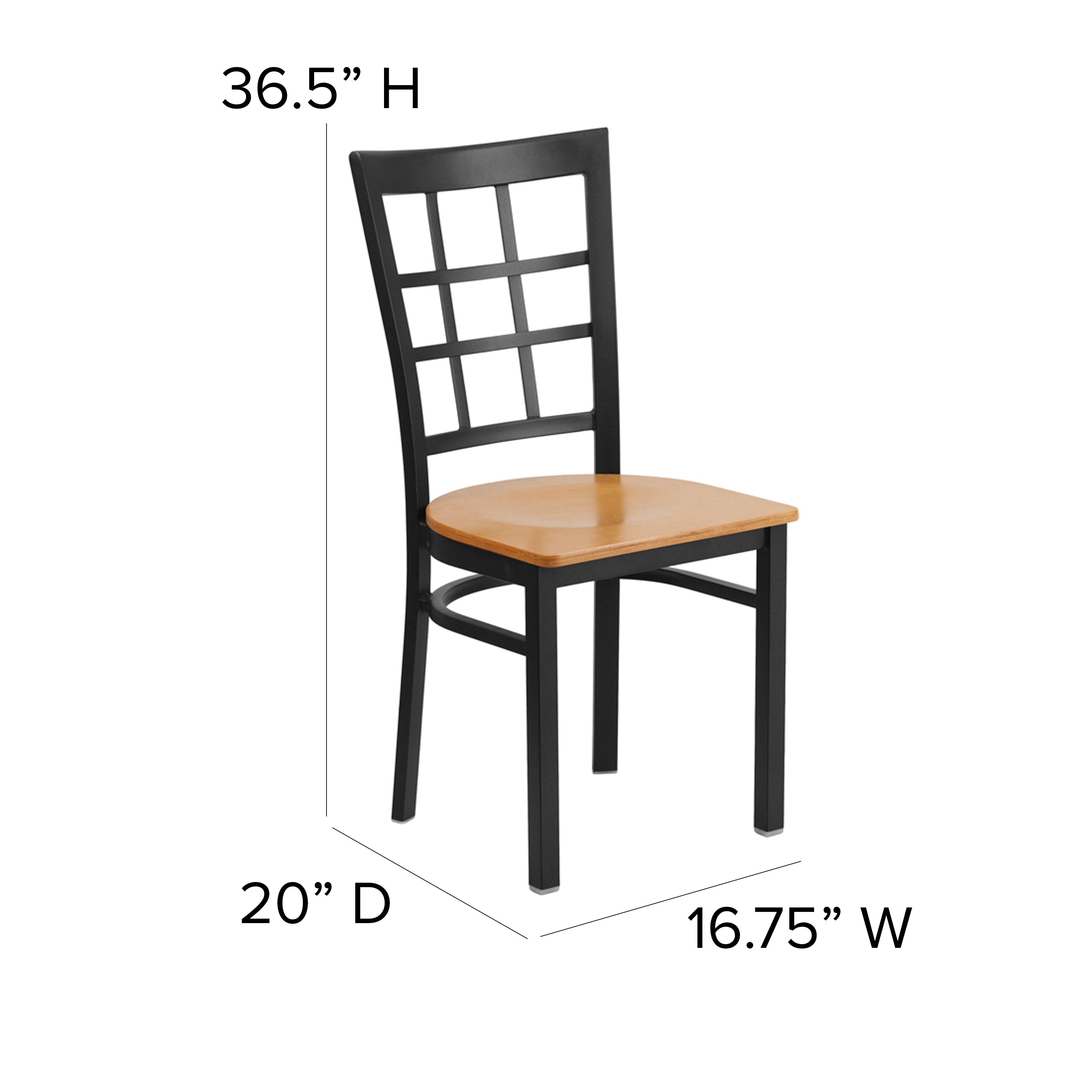 Flash Furniture HERCULES Series Black Window Back Metal Restaurant Chair - Natural Wood Seat