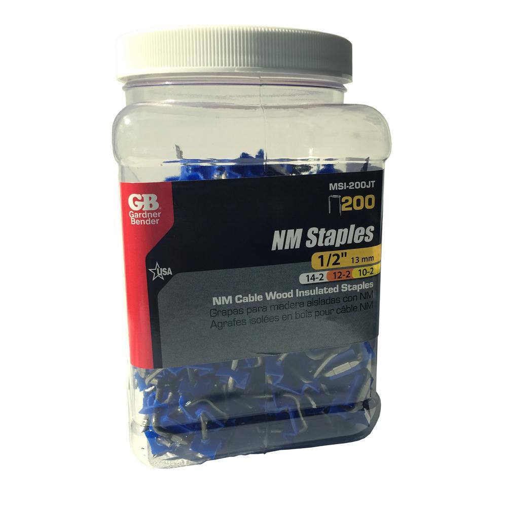 Gardner Bender 12 in. Polyethylene and Metal Insulated Staples - Blue (200-Pack) MSI-200JT