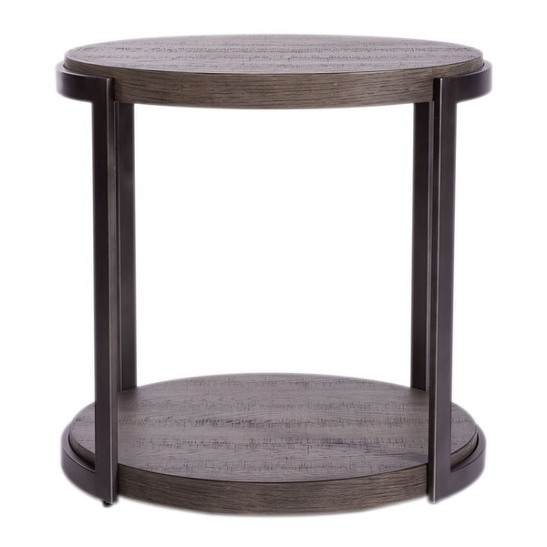 Modern View Gauntlet Gray Oak and Metal Round End Table