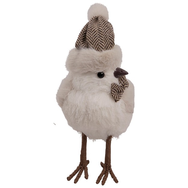 Standing Glittered Bird With Winter Hat Christmas Figure