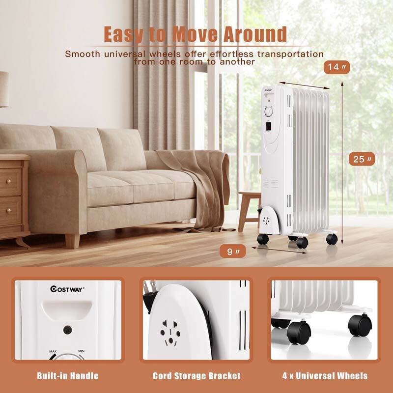 1500W Quiet Oil Filled Space Heater Portable Allergen Free Radiator