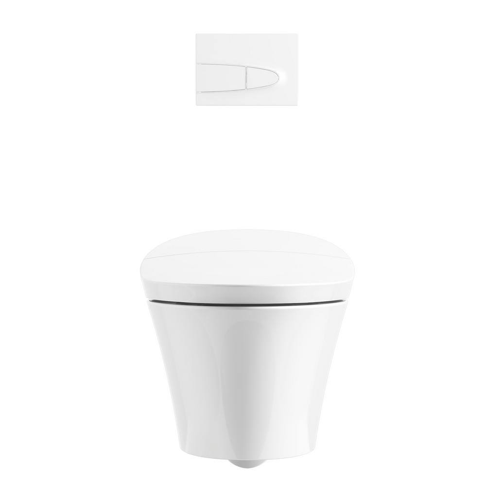 KOHLER Veil 1-Piece 0.8 or 1.6 GPF Dual Flush Elongated Wall-Hung Toilet in White Components Included 5402-0