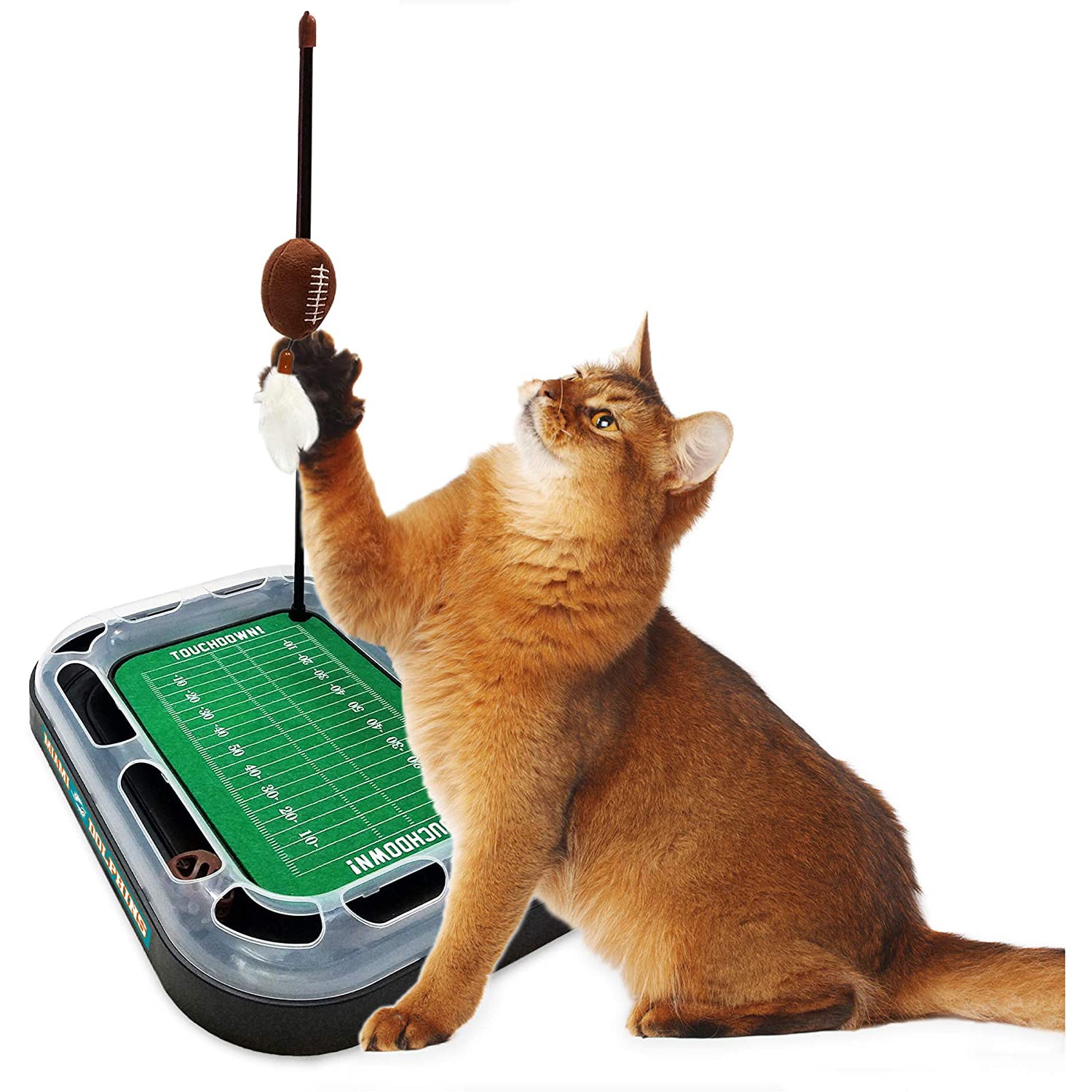 NFL Miami Dolphins Cat Scratcher Toy with Catnip Plush and Feather Cat and Kitty Toy