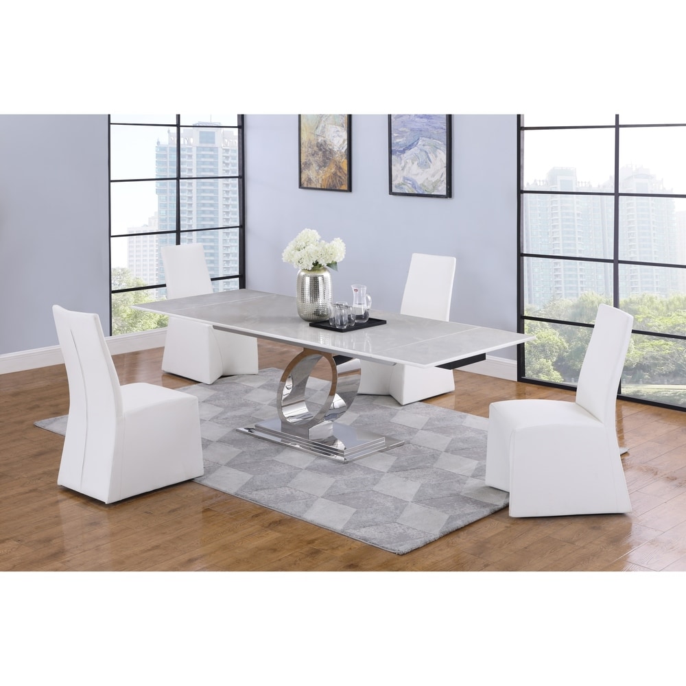 Somette Luana Marble 5 piece Dining Set with Grey Tall Rolled Back Chairs