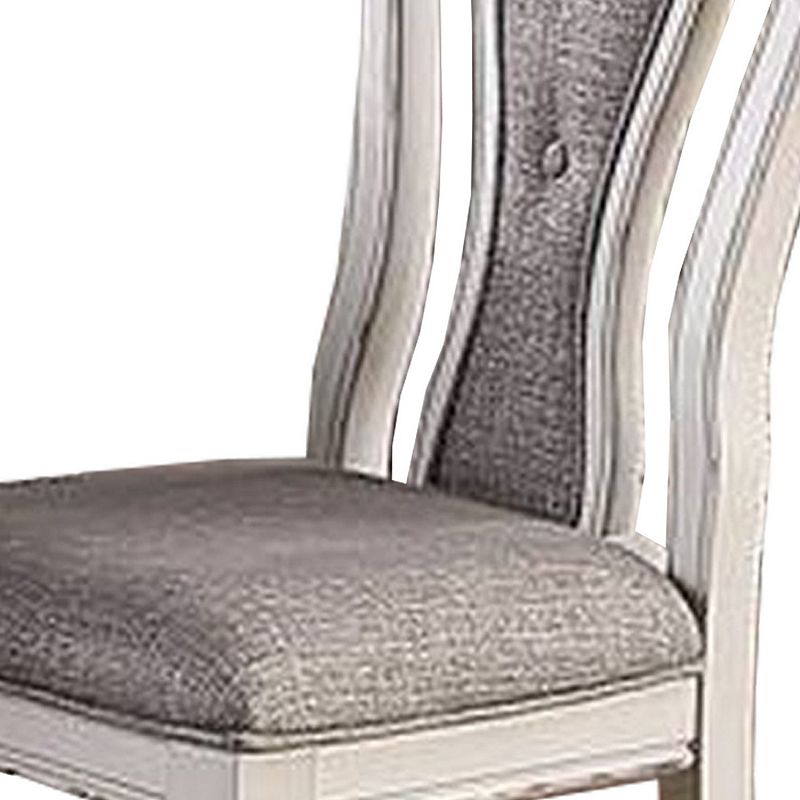 Dining Chair with Button Tufted Backrest， Padded Seat， Set of 2， White and Gray