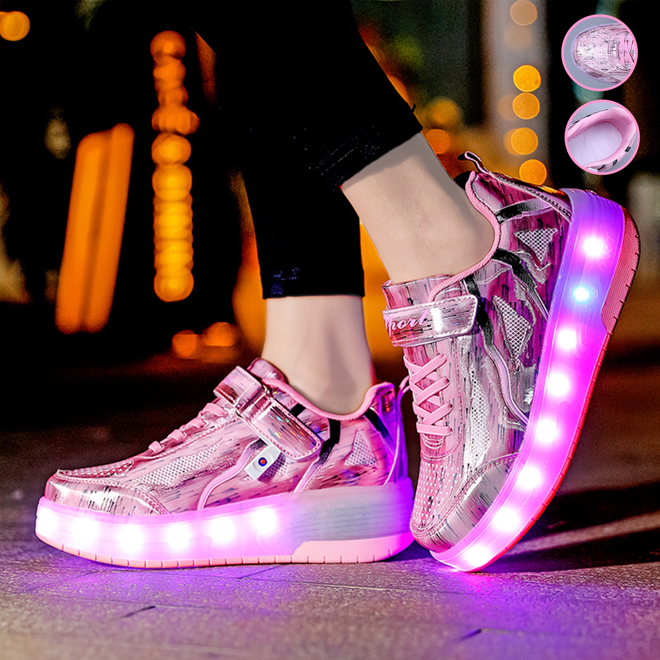 KOFUBOKE Pink Teen Roller Shoes LED Shoes Size 3 Unisex