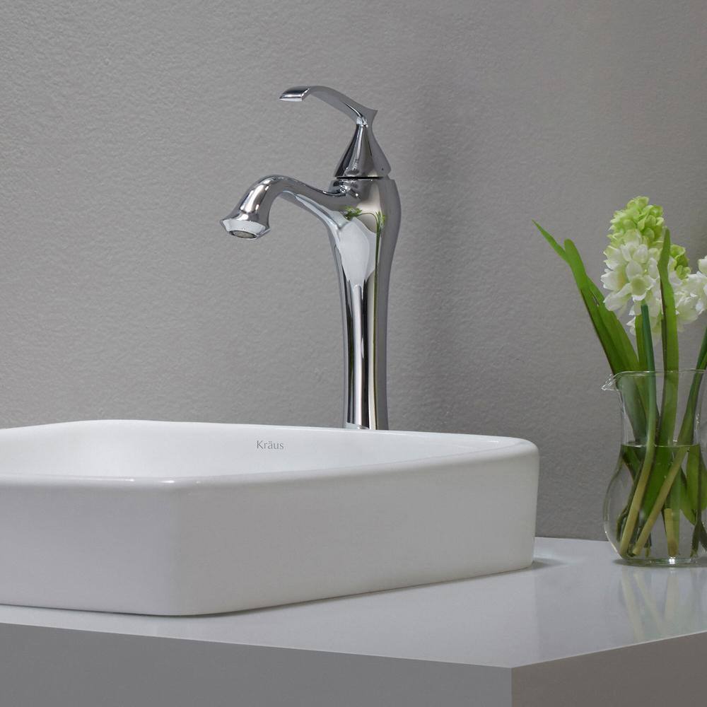 KRAUS Elavo Series Square Ceramic Semi-Recessed Bathroom Sink in White with Overflow KCR-281