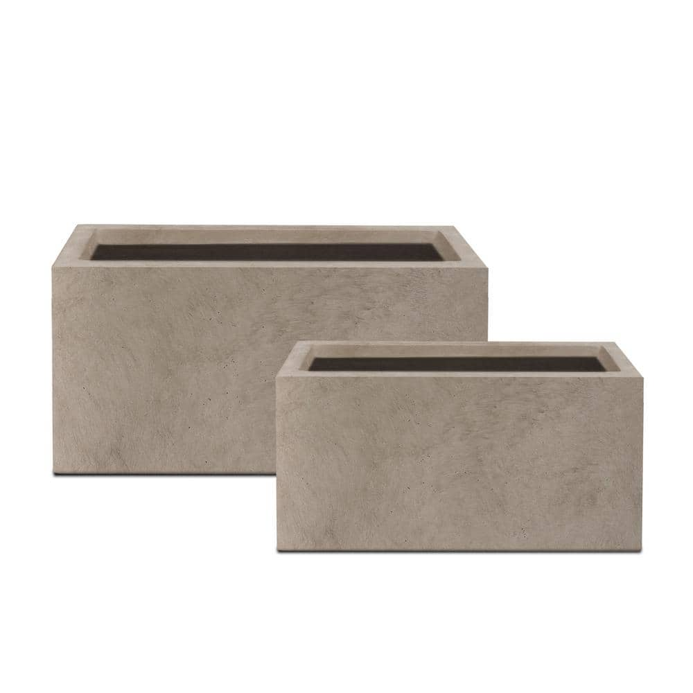 KANTE 31.4 in. and 23.6 in. L Rectangular Weathered Lightweight Long Low Planters w/Drainage Hole (Set of 2) Outdoor/Indoor RF0147AB-C80021-2