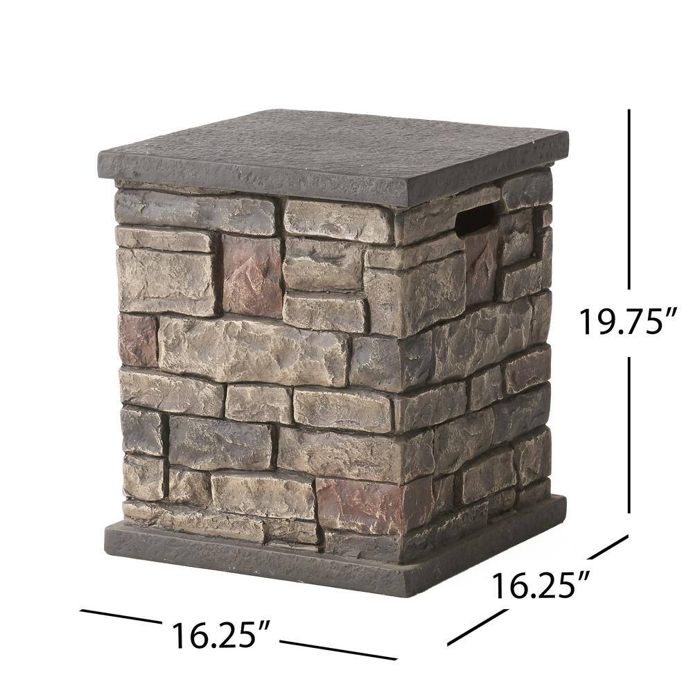 Noble House Chesney 16.25 in. x 19.75 in. Round Concrete Propane Fire Pit in Mixed Brown with Tank Holder 65830