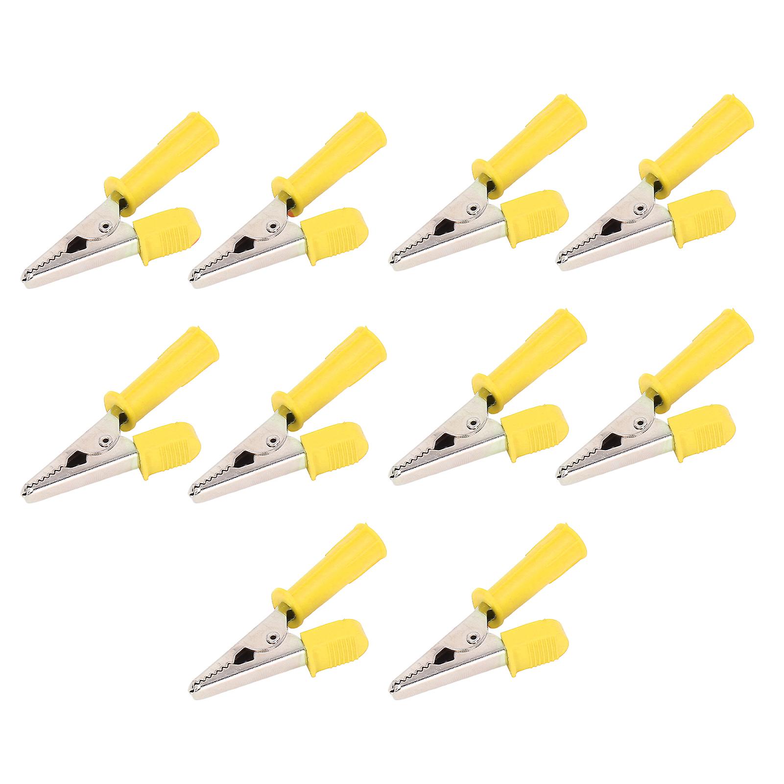 10pcs Testing Clamps Brass Insulated Crocodile Clips With 4mm Socket 10mm Opening 20a J.60046yellow