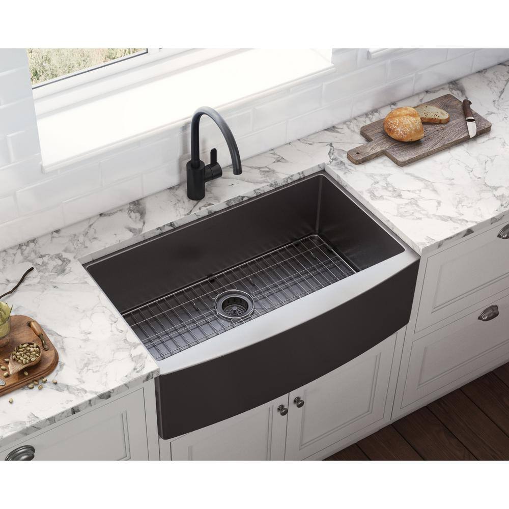 Ruvati Farmhouse Apron-Front Stainless Steel 33 in. Single Bowl Kitchen Sink in Gunmetal Black Matte RVH9733BL